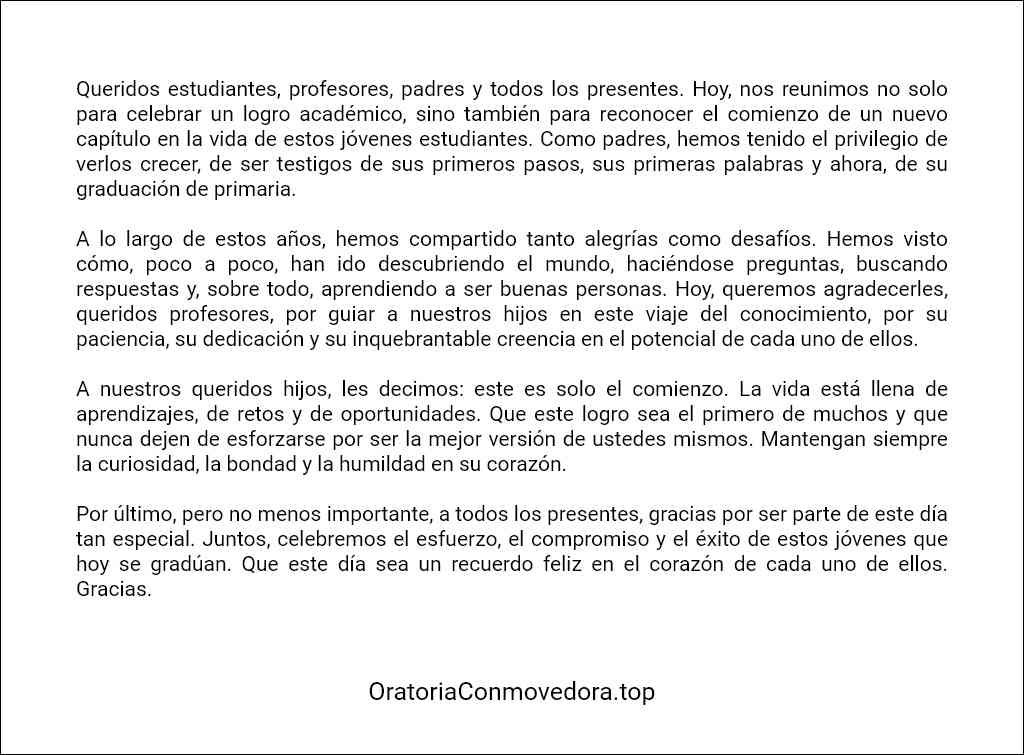 formato recomendado para un Discurso de padres para graduación de primaria