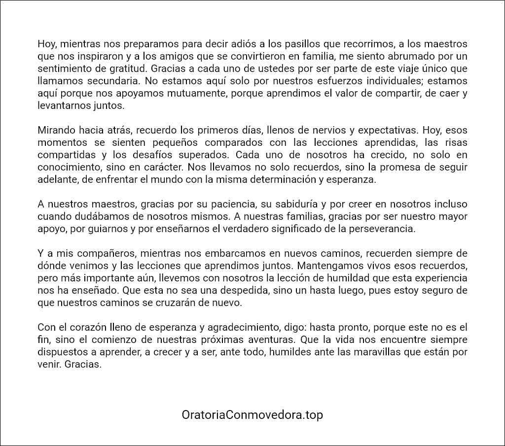 formato recomendado para un Discurso de despedida de graduación secundaria