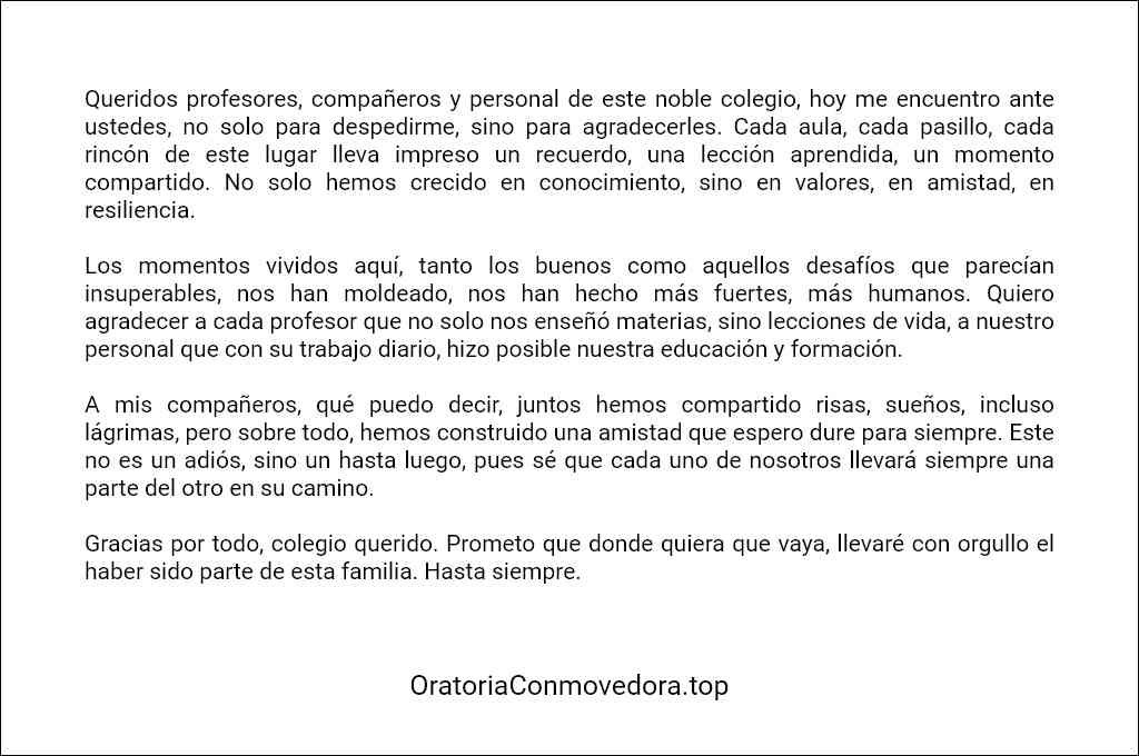 como redactar un Discurso de despedida de un alumno a su colegio