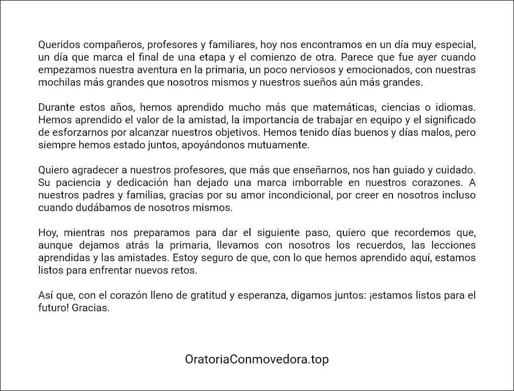 formato recomendado para un Discurso emotivo de graduación de primaria