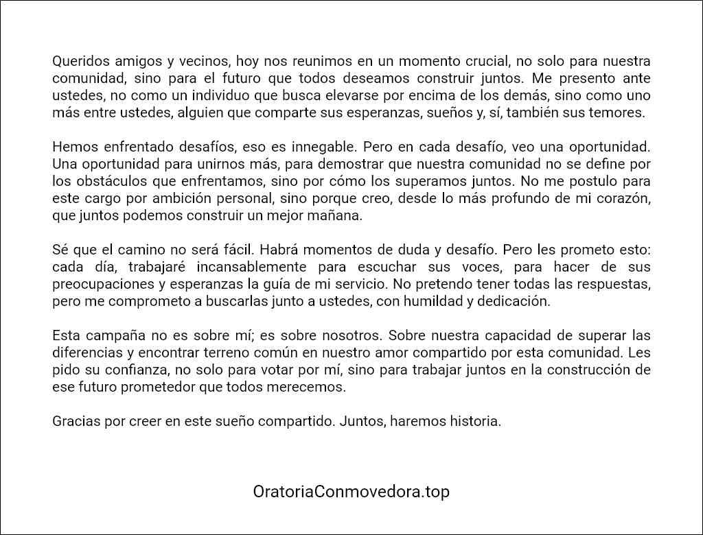 como redactar un Discurso político para candidatura corto 